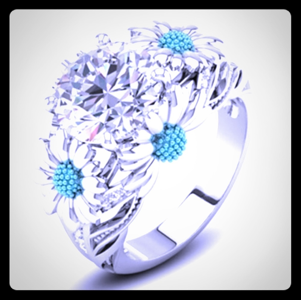 High Prong Blue Daisy Ring